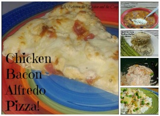 stuffing-stuffed chicken, easy salsa chicken, chicken and black bean soup, hawaiian haystacks, chicken bacon alfredo pizza