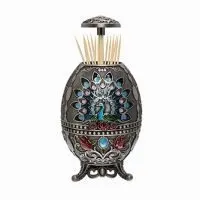 Portable Retractable Toothpick Holder with Bottle Opener Automatic Retro Pop Up Toothpick Dispenser Toothpicks Case Storage Organizer Container Decoration for Kitchen (Peacock- Tin Color)