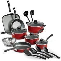 18 Piece Nonstick Pots & Pans Cookware Set Kitchen Kitchenware Cooking NEW (RED)
