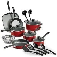 18 Piece Nonstick Pots & Pans Cookware Set Kitchen Kitchenware Cooking NEW (RED)