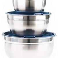 Stainless Steel Mixing Bowls with Lids (Set of 3) by Fitzroy and Fox, Blue or Red