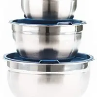 Stainless Steel Mixing Bowls with Lids (Set of 3) by Fitzroy and Fox, Blue or Red